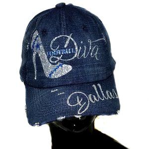 Denim Dallas Football Diva Navy Fitted Adj. Baseball Cap.